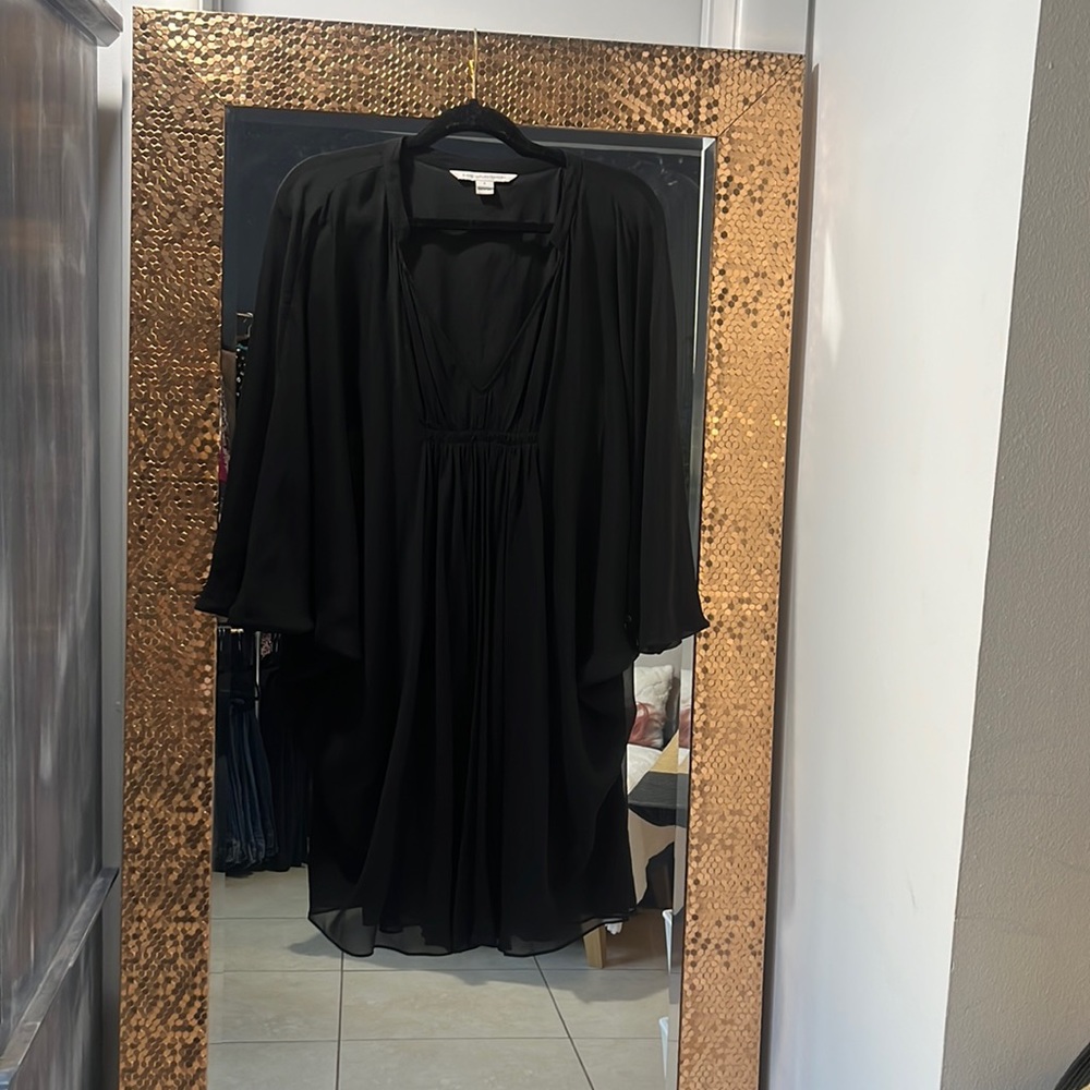 Diane Von Furstanburg Silk Chiffon Flowy Mini Kaftan Dress